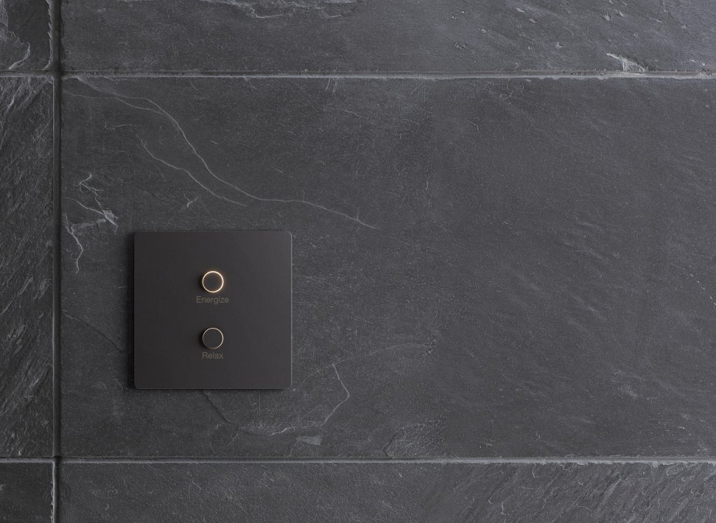 Lutron Alisse keypad in graphite on slate tile